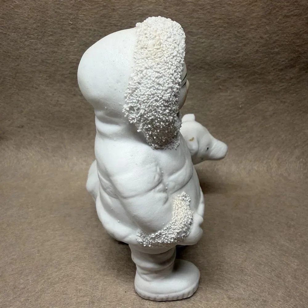 Retro Ceramic Inuit Child with Polar Bear Figurine Statue 5.5